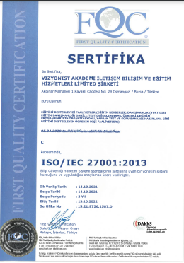Vizyonist Akademi ISO 27001 2013 Sertifika